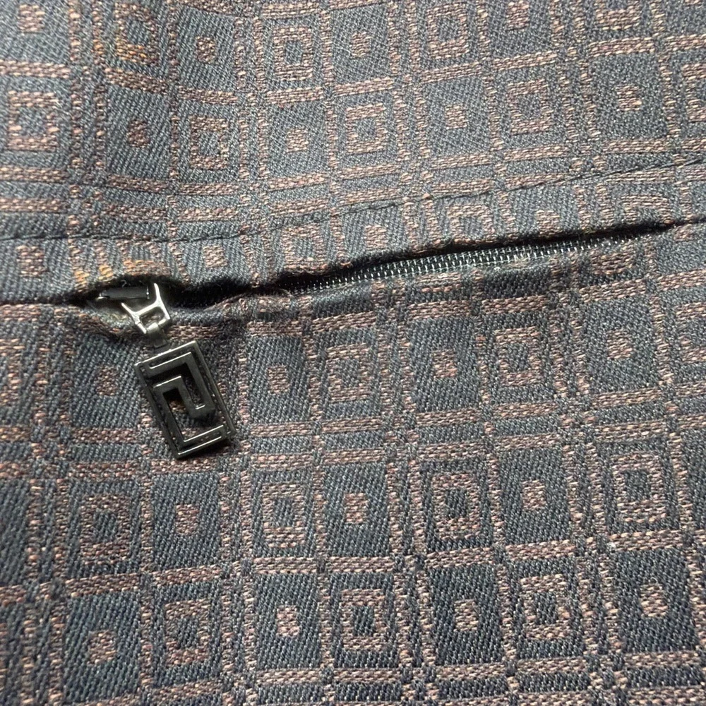 Versace Suit Brown Geometric Linen Blend Classic Fit Italian Two Piece 42L - Picture 3 of 16